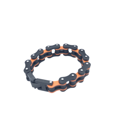 Mens Large Stainless Steel Bike Chain Bracelet in Black and Orange