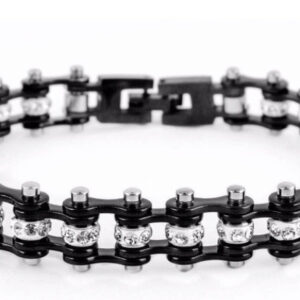 Womens Mini 3/8 in Stainless Steel Bike Chain Bracelet in Black