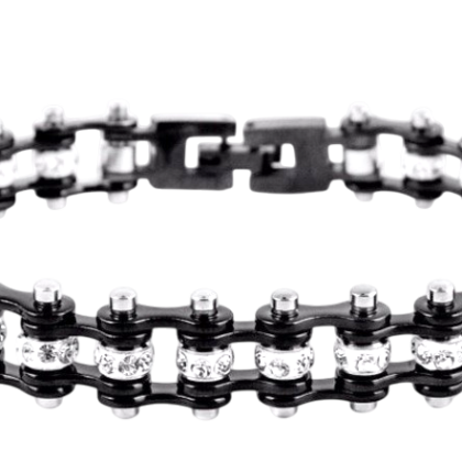 Womens Mini 3/8 in Stainless Steel Bike Chain Bracelet in Black