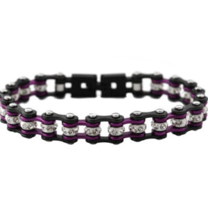 Womens Mini 3/8 in Stainless Steel Bike Chain Bracelet in Candy Purple