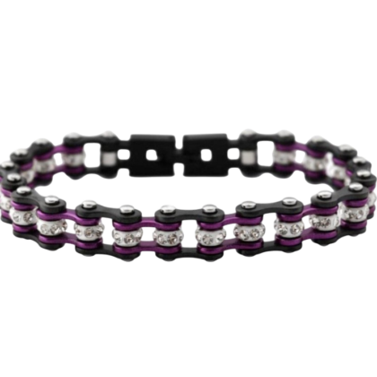 Womens Mini 3/8 in Stainless Steel Bike Chain Bracelet in Candy Purple