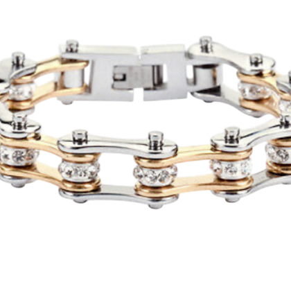 Womens Mini 3/8 in Stainless Steel Bike Chain Bracelet in Gold-Silver