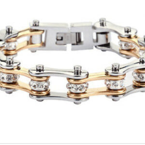Womens Mini 3/8 in Stainless Steel Bike Chain Bracelet in Gold-Silver