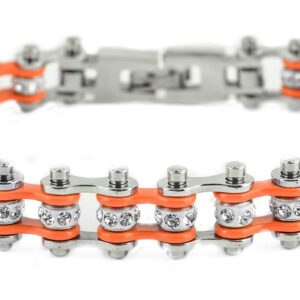 Womens Mini 3/8 in Stainless Steel Bike Chain Bracelet in Orange-Silver