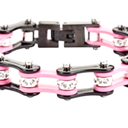 Womens Mini 3/8 in Stainless Steel Bike Chain Bracelet in Pink