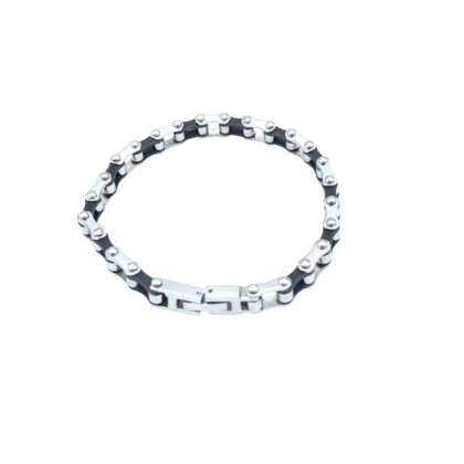 Mens Mini 3:8 in Stainless Steel Bike Chain Bracelet in Silver and Black