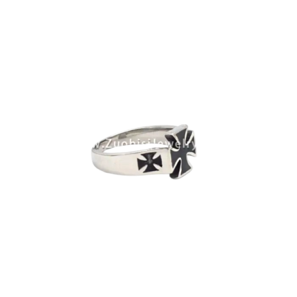 Vintage Cross Ring — Black Enamel